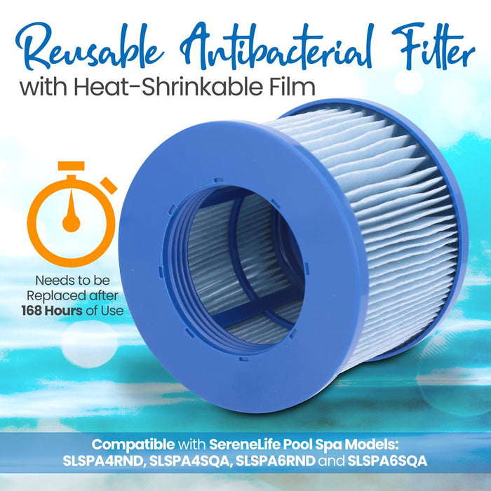 Reusable Antibacterial Filter - Compatible With Inflatable Pool Spa, Filter Replacement Cartridge, Compatible With Models: Slspa4Rnd, Slspa4Sqa, Slspa6Rnd And Slspa6Sqa