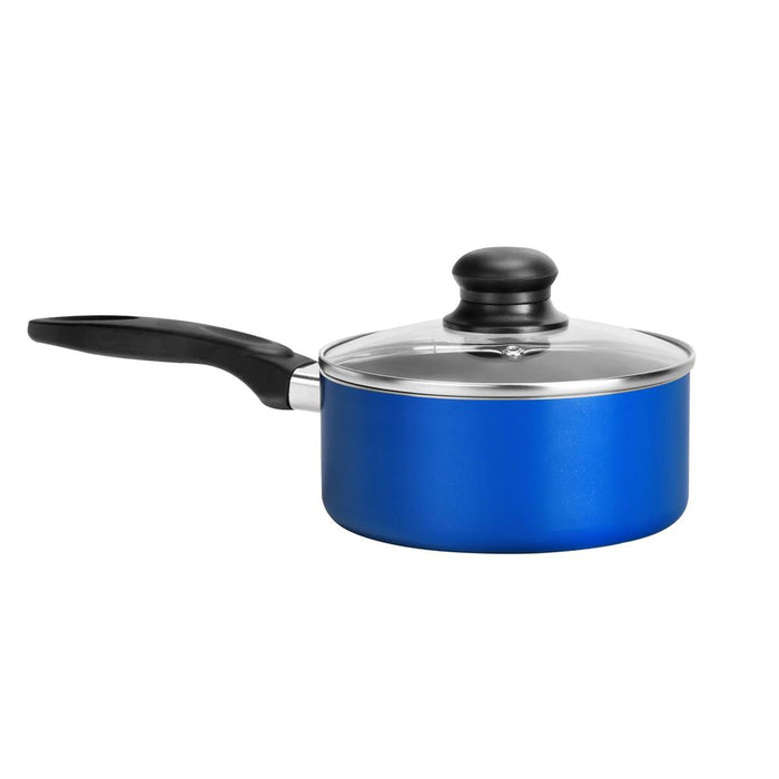 Blue Sauce Pot With Lid, (1.25 Qt) Kitchen Cookware, Black Coating Inside, Heat Resistant Lacquer Outside (Blue)