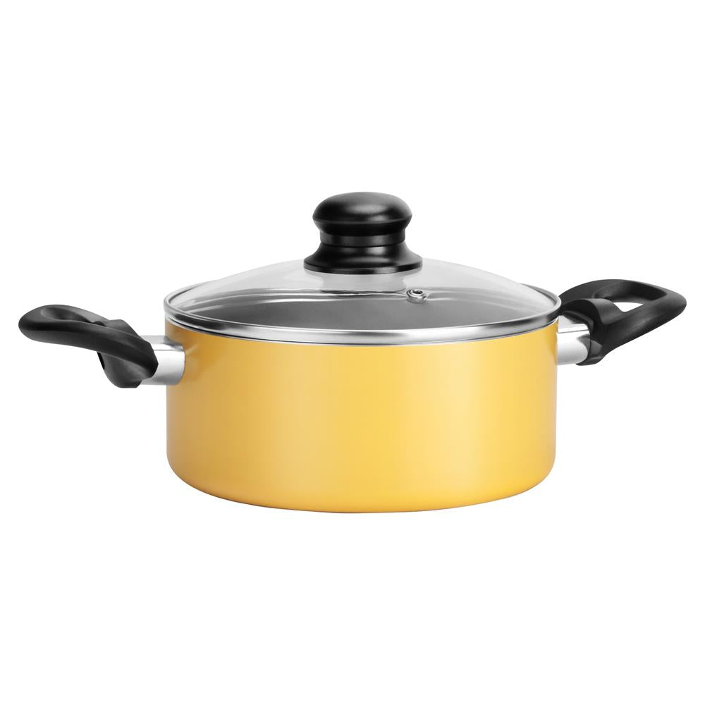 Yellow Cooking Pot With Lid, (1.81 Qt) Kitchen Cookware, Black Coating ...