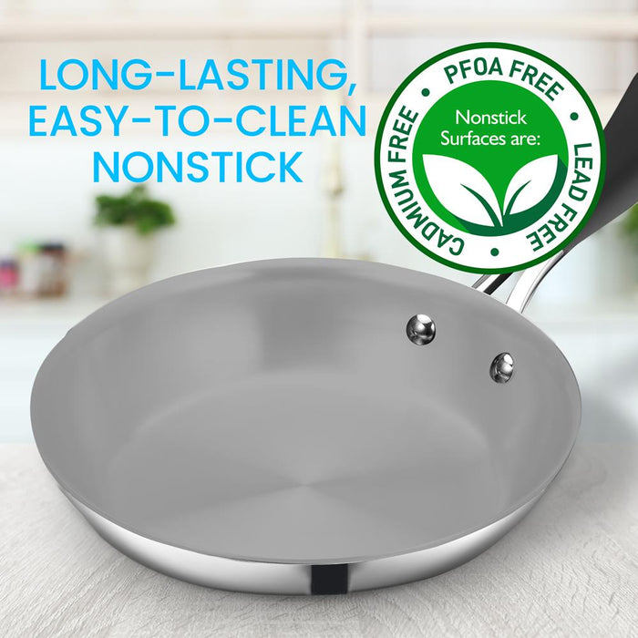 9.5'' Large Fry Pan - Frypan Interior Coated With Durable Ceramic Non-Stick Coating, Stainless Steel, Works With Model Number: Ncsss12