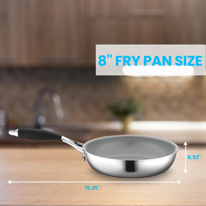 9.5'' Large Fry Pan - Frypan Interior Coated With Durable Ceramic Non-Stick Coating, Stainless Steel, Works With Model Number: Ncsss12