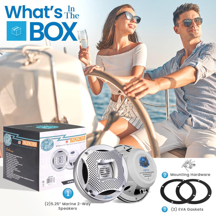 400 Watts 5.25'' 2-Way Marine Speakers (Silver Color)