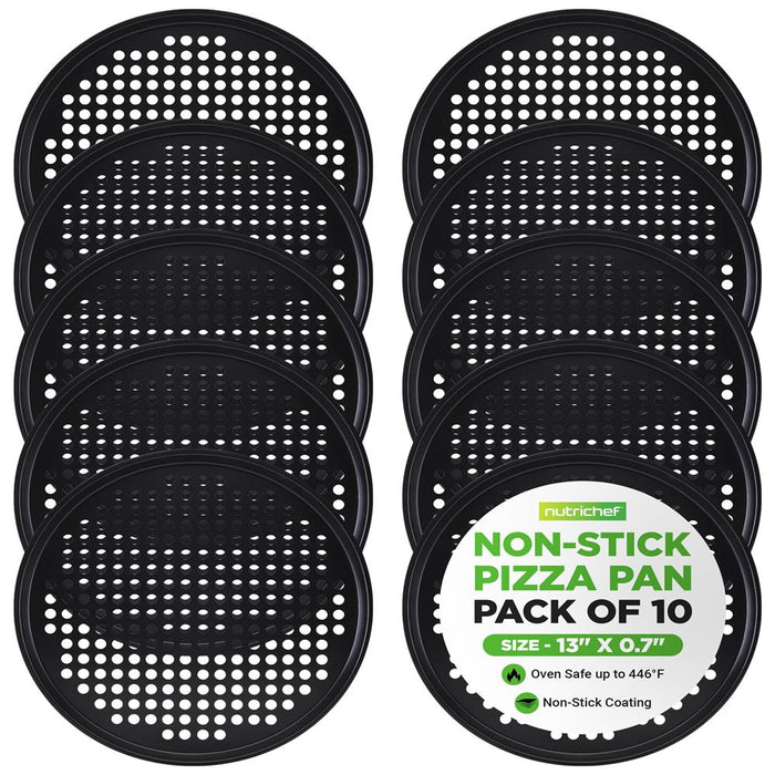 Nonstick 13" Pizza Pan Set of 10, Easy Clean Carbon Steel, Gray