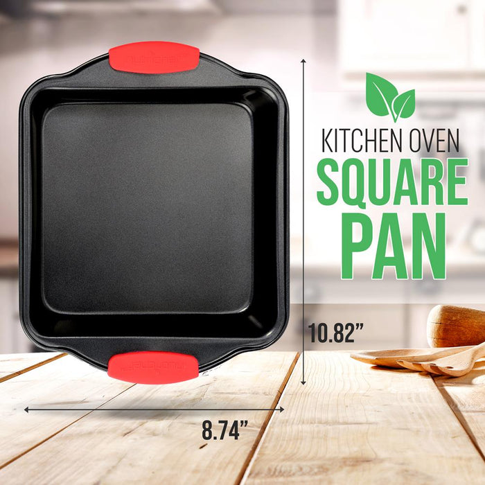 Non-Stick Square Pan - Deluxe Nonstick Gray Coating Inside And Outside With Red Silicone Handles, Compatible With Models: Ncsbs10S, Ncsbs8S, Ncsbs6S (Black)