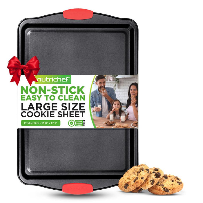 Large Cookie Sheet - Deluxe Nonstick Gray Coating Inside & Outside With Red Silicone Handles, Compatible With Model: Ncsbs3S (Black)