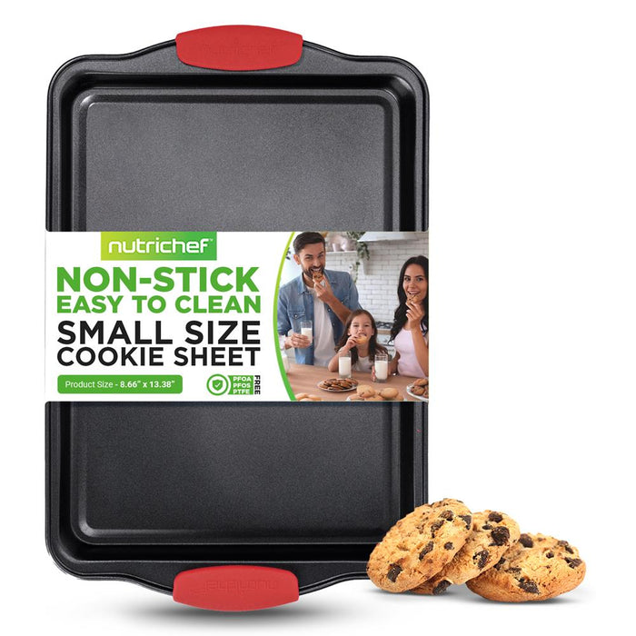 Small Cookie Sheet - Deluxe Nonstick Gray Coating Inside & Outside With Red Silicone Handles, Compatible With Model: Ncsbs3S (Gray)