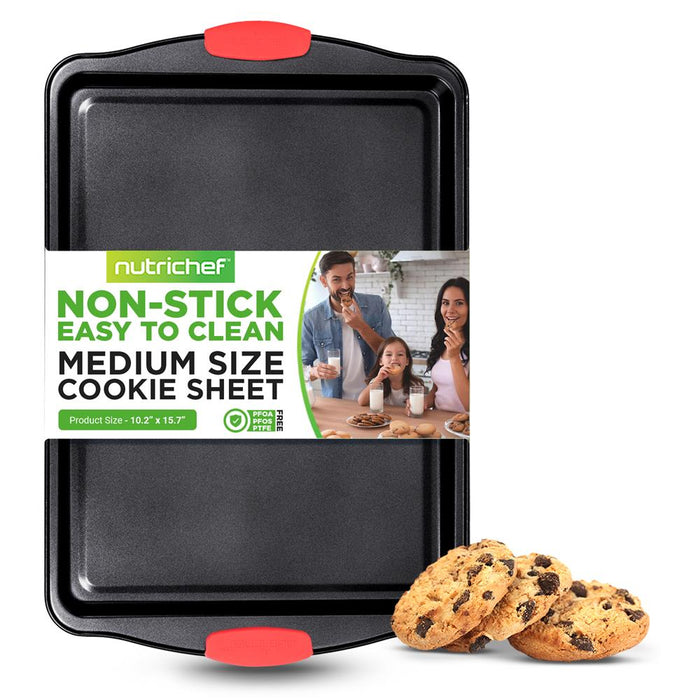 Medium Cookie Sheet - Deluxe Nonstick Gray Coating Inside & Outside With Red Silicone Handles, Compatible With Model: Ncsbs3S (Black)