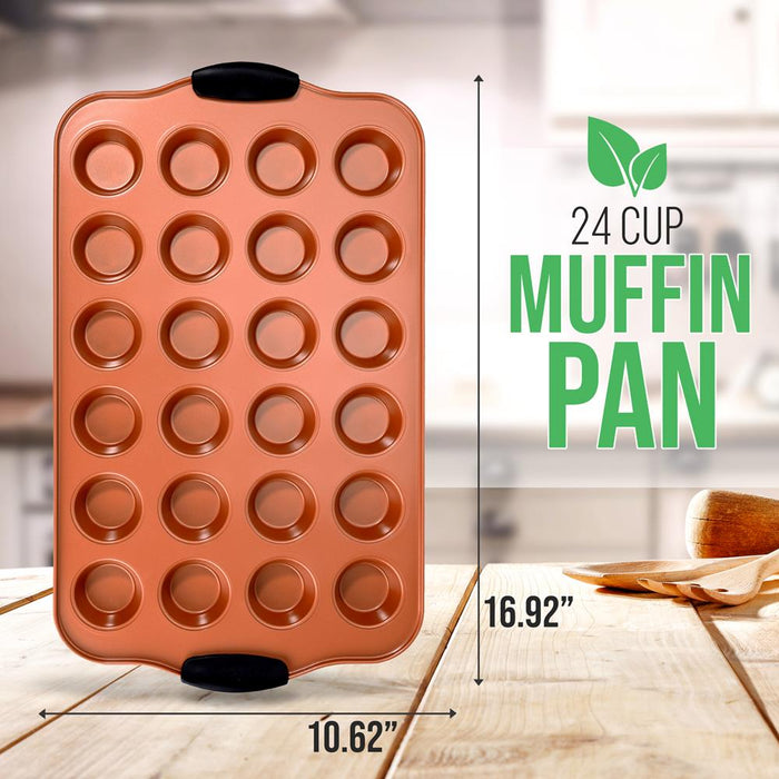 24 Cup Muffin Pan - Nonstick Carbon Steel Bake Pan With Blue Silicone Handles, Compatible With Model: Ncsbs54S (Copper)