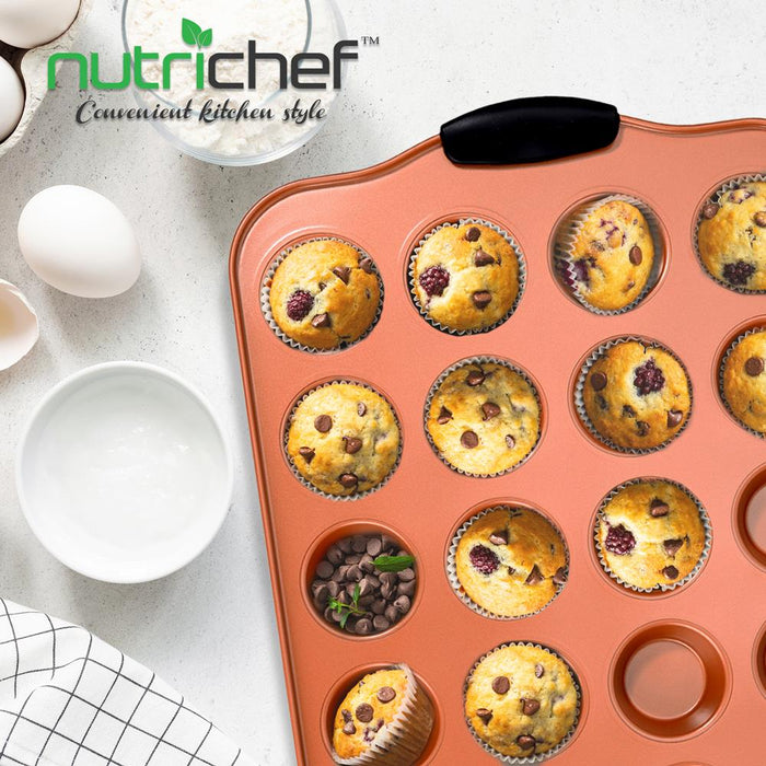 24 Cup Muffin Pan - Nonstick Carbon Steel Bake Pan With Blue Silicone Handles, Compatible With Model: Ncsbs54S (Copper)