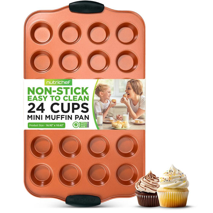 24 Cup Muffin Pan - Nonstick Carbon Steel Bake Pan With Blue Silicone Handles, Compatible With Model: Ncsbs54S (Copper)