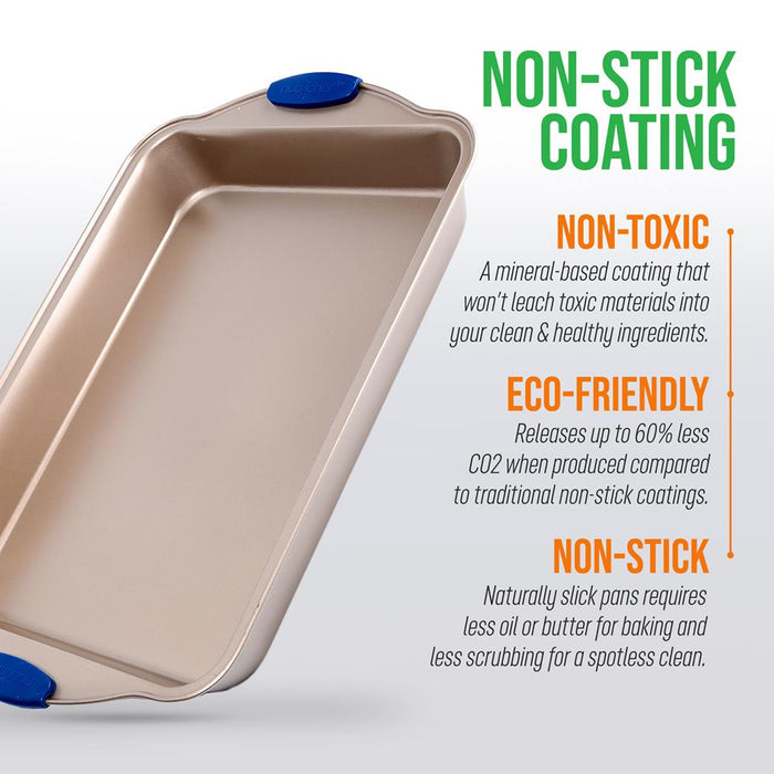 Non-Stick Baking Pan - Deluxe Nonstick Gold Coating Inside And Outside With Blue Silicone Handles, Compatible With Models: Ncsbsg78, Ncsbsg60, Ncsbsg36 (Gold)