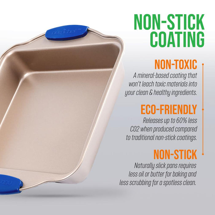 Non-Stick Square Pan - Deluxe Nonstick Gold Coating Inside And Outside With Blue Silicone Handles, Compatible With Models: Ncsbsg78, Ncsbsg60, Ncsbsg36 (Gold)