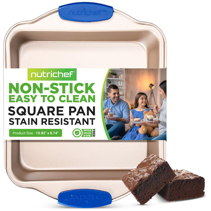 Non-Stick Square Pan - Deluxe Nonstick Gold Coating Inside And Outside With Blue Silicone Handles, Compatible With Models: Ncsbsg78, Ncsbsg60, Ncsbsg36 (Gold)