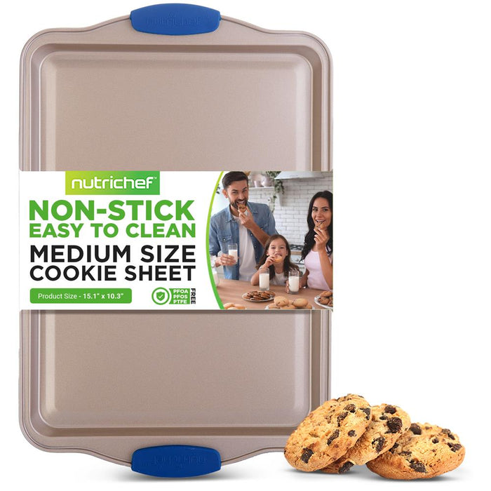 Medium Cookie Sheet - Kitchen Oven Baking Pan With Blue Silicone Handles, Compatible With Models: Ncsbsg63, Ncsbsg60 (Gold)