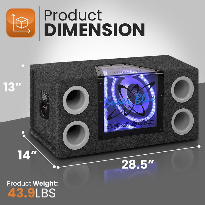 Dual 10'' 1000 Watt Bandpass Speaker System W/Neon Accent Lighting