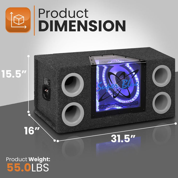 Dual 12'' 1200 Watt Bandpass Speaker System W/Neon Accent Lighting