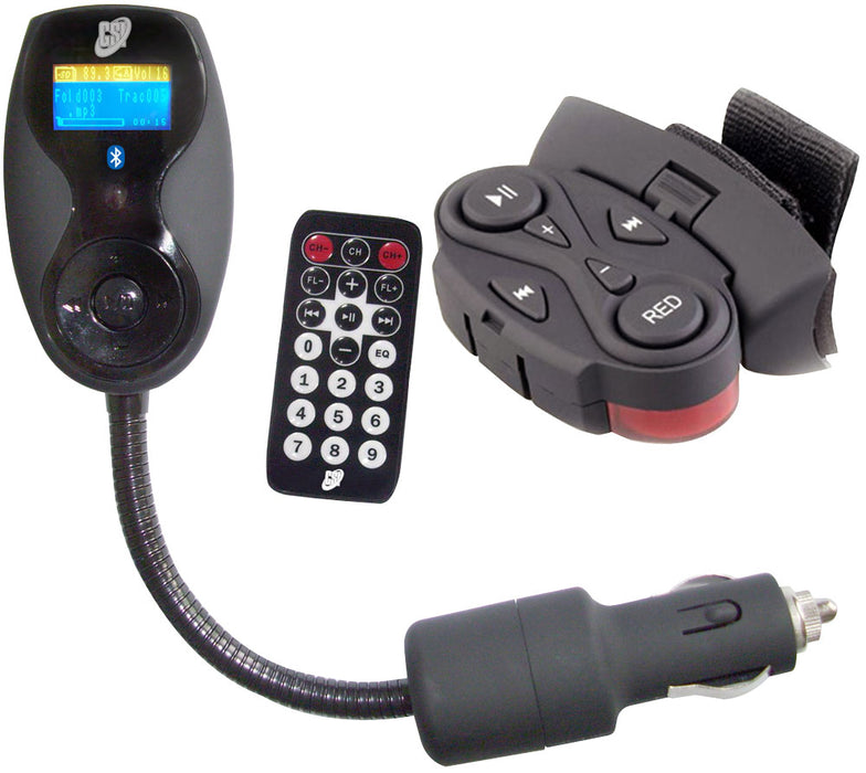 Bluetooth Hands Free Car Fm Transmitter W/ Steering Wheel Remote