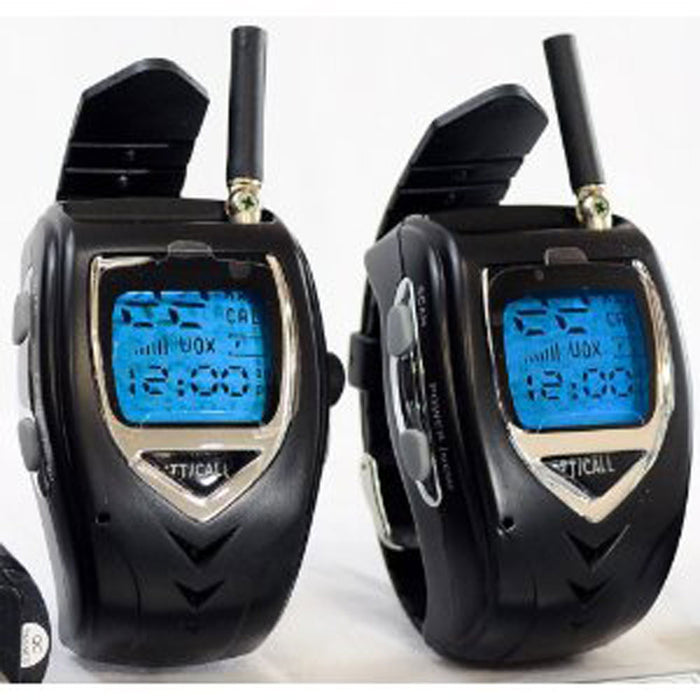 Gsi Super Quality Stylish Set Of Wrist Watch Two-Way Radios, Multi-Channels Walkie-Talkies - Great Surveillance Tool - Lcd Display - 1.5 Miles Range, For Camping, Hiking And All Outdoor Activities - Earphones Included - Black Or Blue Colors