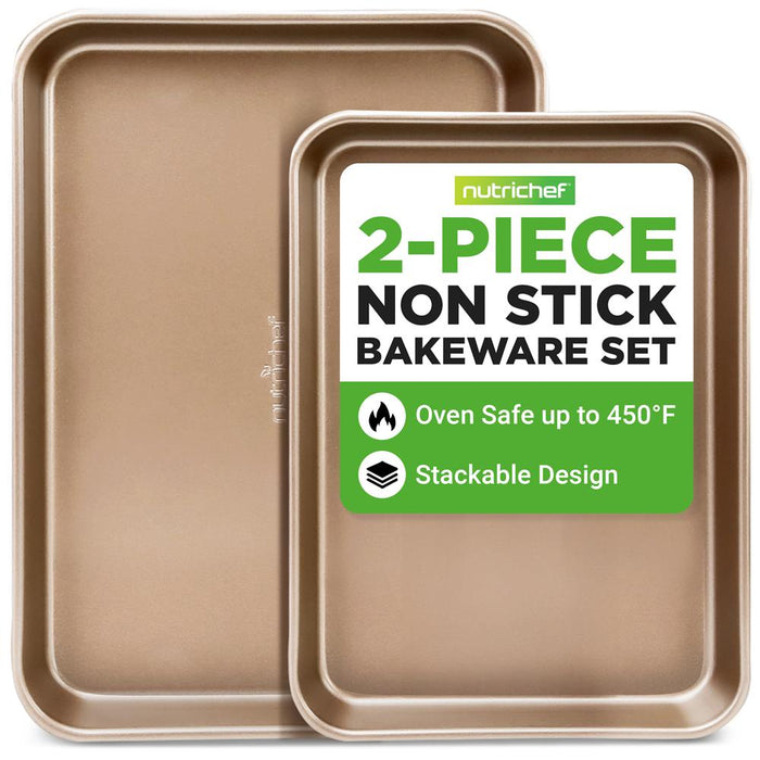 Nonstick Cookie Sheet Baking Pan | 2Pc Large And Medium Metal Oven Baking Tray Sheet Set - Professional Quality Kitchen Cooking Non-Stick Bake Trays W/ Rimmed Borders, Guaranteed Not To Warp - Fda Approved.