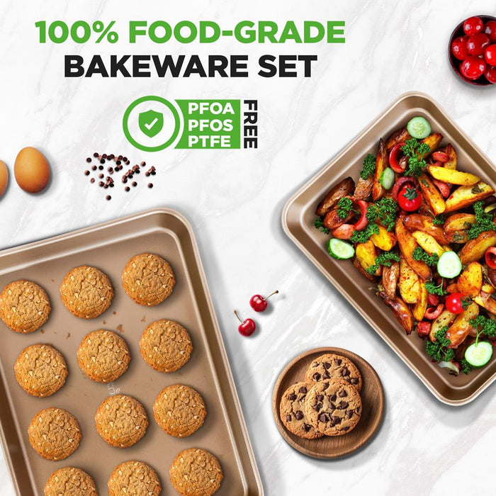 Nonstick Cookie Sheet Baking Pan | 2Pc Large And Medium Metal Oven Baking Tray Sheet Set - Professional Quality Kitchen Cooking Non-Stick Bake Trays W/ Rimmed Borders, Guaranteed Not To Warp - Fda Approved.