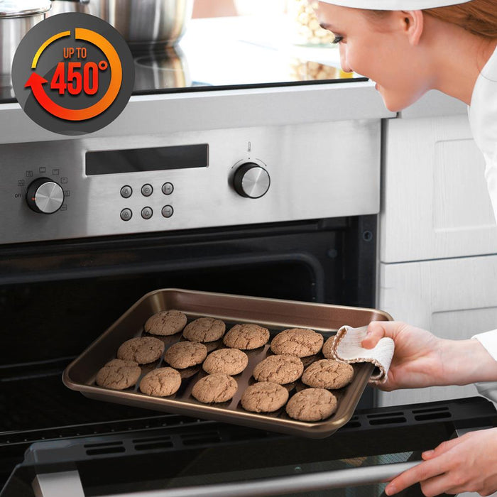 Nonstick Cookie Sheet Baking Pan | 2Pc Large And Medium Metal Oven Baking Tray Sheet Set - Professional Quality Kitchen Cooking Non-Stick Bake Trays W/ Rimmed Borders, Guaranteed Not To Warp - Fda Approved.