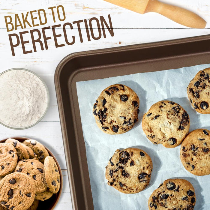 Nonstick Cookie Sheet Baking Pan | 2Pc Large And Medium Metal Oven Baking Tray Sheet Set - Professional Quality Kitchen Cooking Non-Stick Bake Trays W/ Rimmed Borders, Guaranteed Not To Warp - Fda Approved.