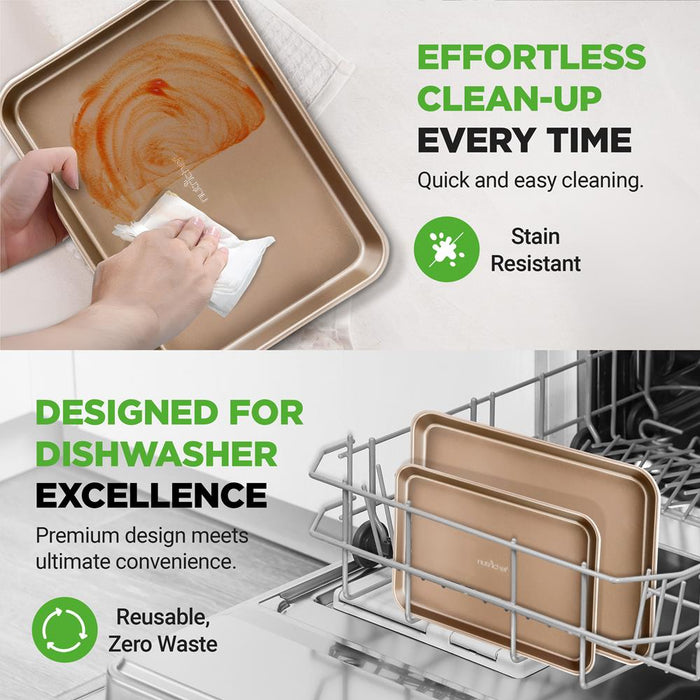 Nonstick Cookie Sheet Baking Pan | 2Pc Large And Medium Metal Oven Baking Tray Sheet Set - Professional Quality Kitchen Cooking Non-Stick Bake Trays W/ Rimmed Borders, Guaranteed Not To Warp - Fda Approved.