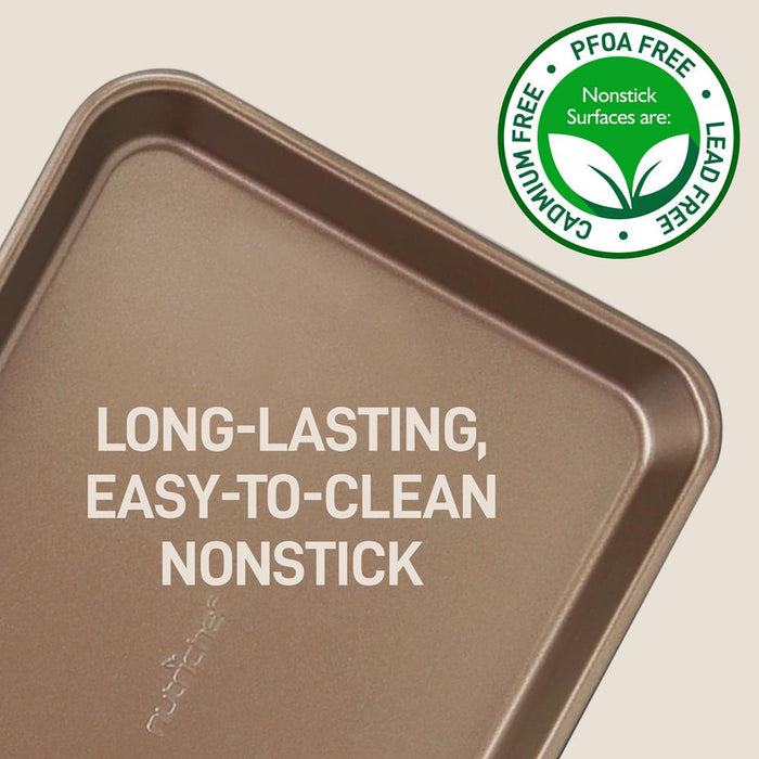 Nonstick Cookie Sheet Baking Pan | 2Pc Large And Medium Metal Oven Baking Tray Sheet Set - Professional Quality Kitchen Cooking Non-Stick Bake Trays W/ Rimmed Borders, Guaranteed Not To Warp - Fda Approved.