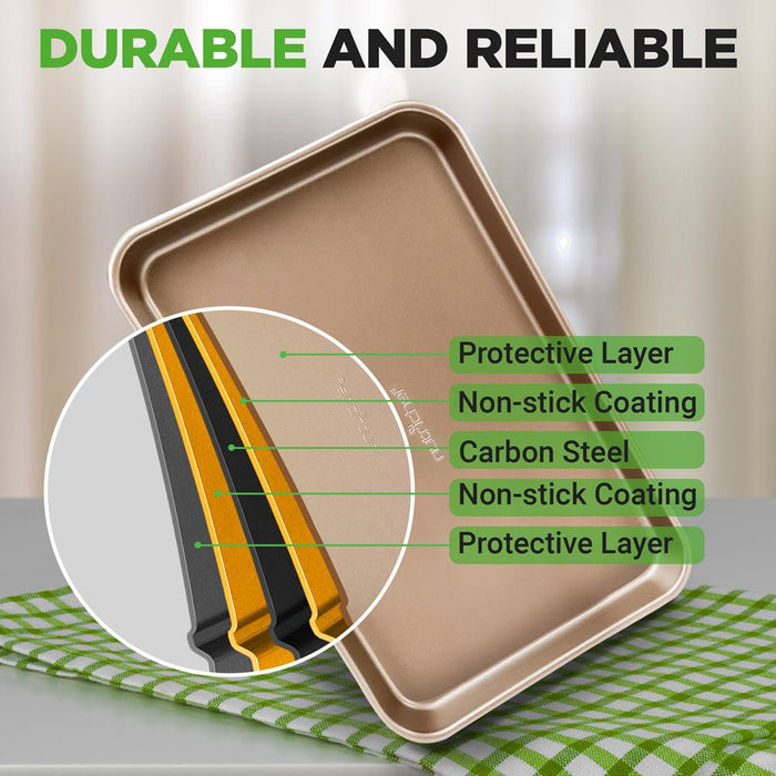 Nonstick Cookie Sheet Baking Pan | 2Pc Large And Medium Metal Oven Baking Tray Sheet Set - Professional Quality Kitchen Cooking Non-Stick Bake Trays W/ Rimmed Borders, Guaranteed Not To Warp - Fda Approved.