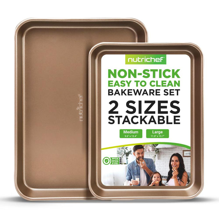 Nonstick Cookie Sheet Baking Pan | 2Pc Large And Medium Metal Oven Baking Tray Sheet Set - Professional Quality Kitchen Cooking Non-Stick Bake Trays W/ Rimmed Borders, Guaranteed Not To Warp - Fda Approved.