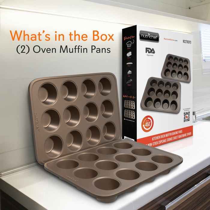 Kitchen Oven Muffin Baking Pans - Deluxe Non-Stick Cupcake Cookie Sheet Bakeware