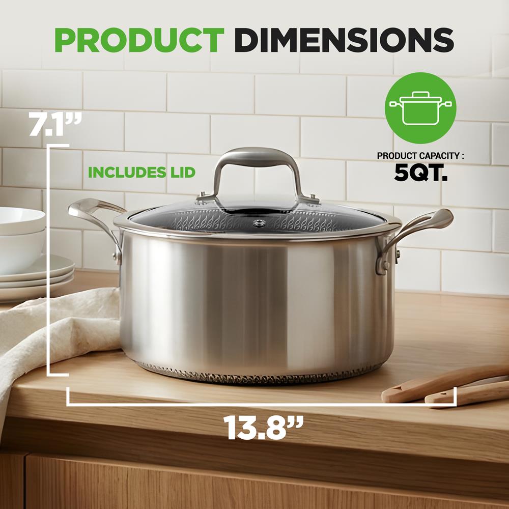 5 QT Stainless Steel Stew Pot - Non-Stick, Scratch-Resistant