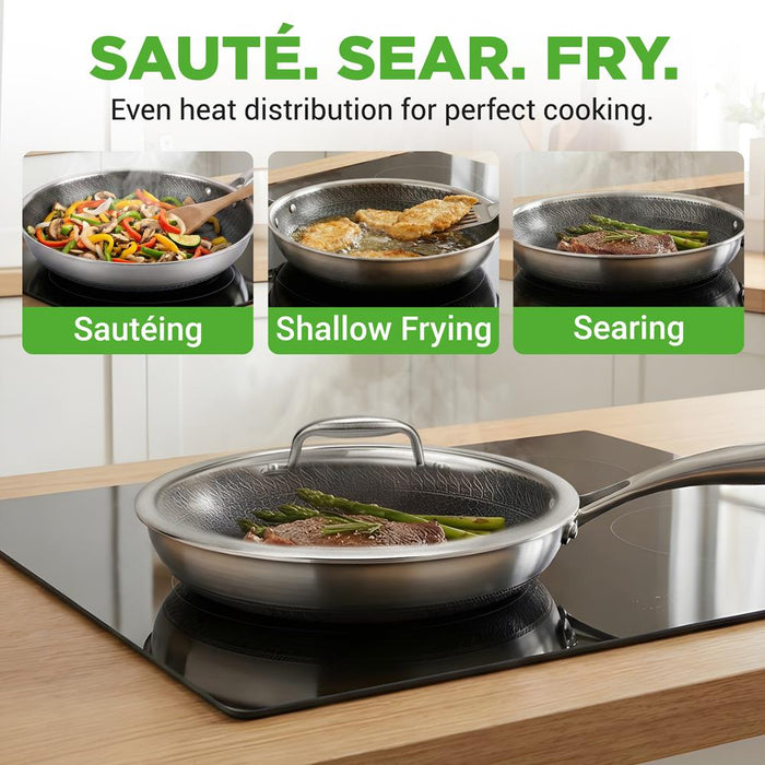 12" Stainless Steel Frying Pan - Non-Stick, Scratch-Resistant, Silver