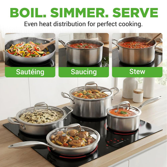 8-Piece Cookware Set, Quick Heat, Triply Stainless Steel, Non-Stick