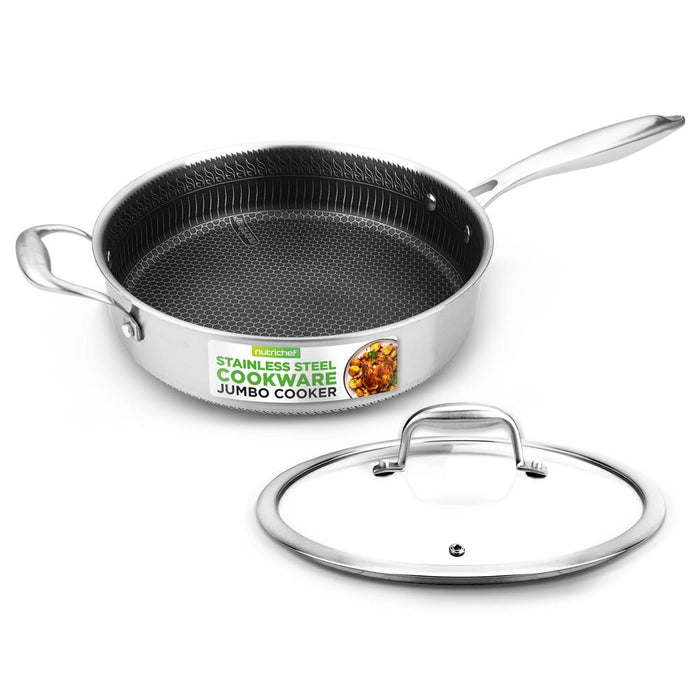 Jumbo Cooker With Glass Lid - Triply Stainless Steel Cookware, Dakin Etching Non-Stick Coating Inside And Outside