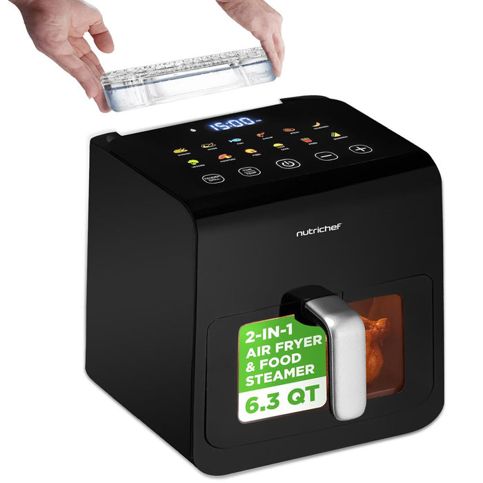 6L Electric Air Fryer & Steamer, 12 Presets, Transparent Window