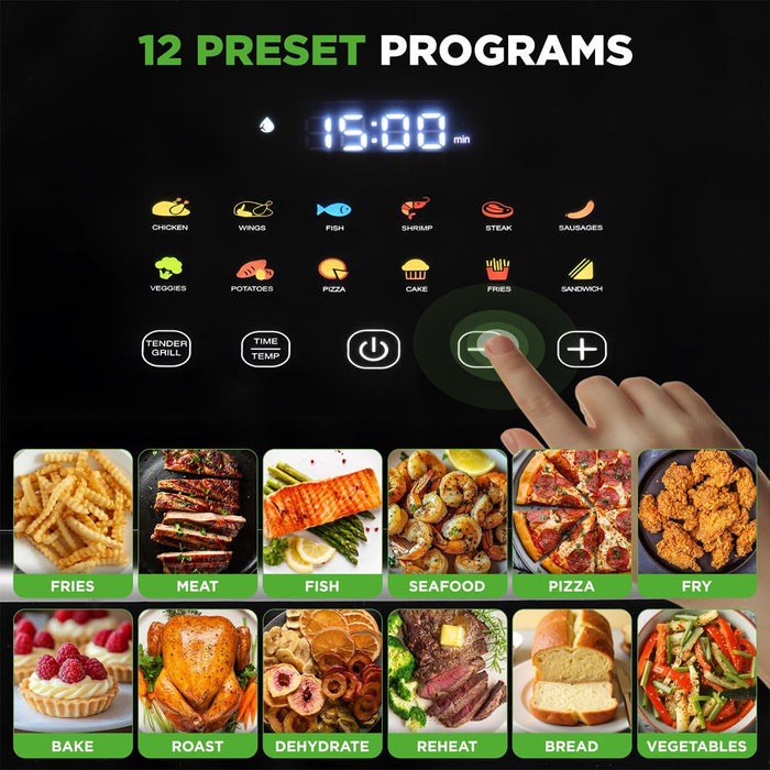 6L Electric Air Fryer & Steamer, 12 Presets, Transparent Window
