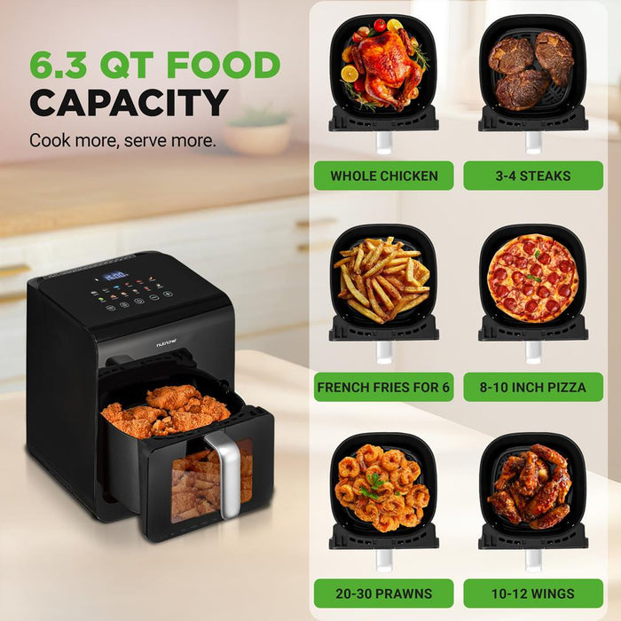 6L Electric Air Fryer & Steamer, 12 Presets, Transparent Window