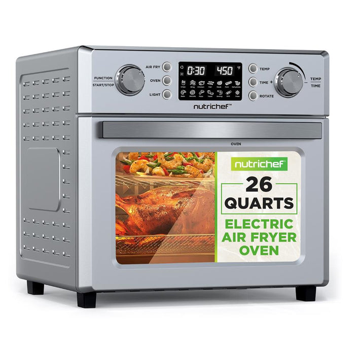 26L Electric Air Fryer Oven, Rotisserie, 1700W, 10 Presets, Silver