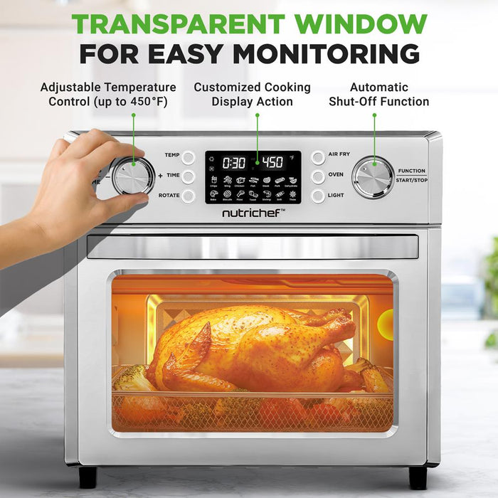 26L Electric Air Fryer Oven, Rotisserie, 1700W, 10 Presets, Silver