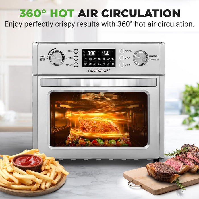 26L Electric Air Fryer Oven, Rotisserie, 1700W, 10 Presets, Silver