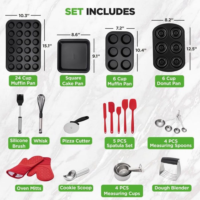 42-Piece Nonstick Bakeware Set - Perfect Baking Results - Carbon Steel