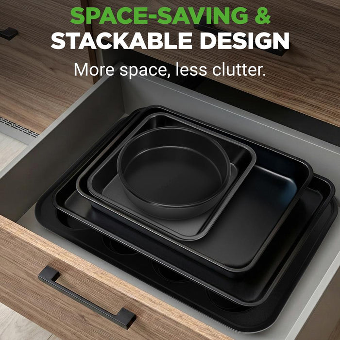 Stackable Non-Stick Bakeware Set, Easy Release Carbon Steel, Black