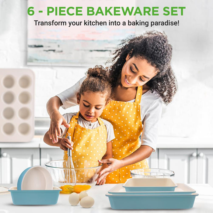 Kitchen Oven Baking Pans - Deluxe Non-Stick Bake Tray Sheet Bakeware Set, Ceramic Style (6-Pieces)