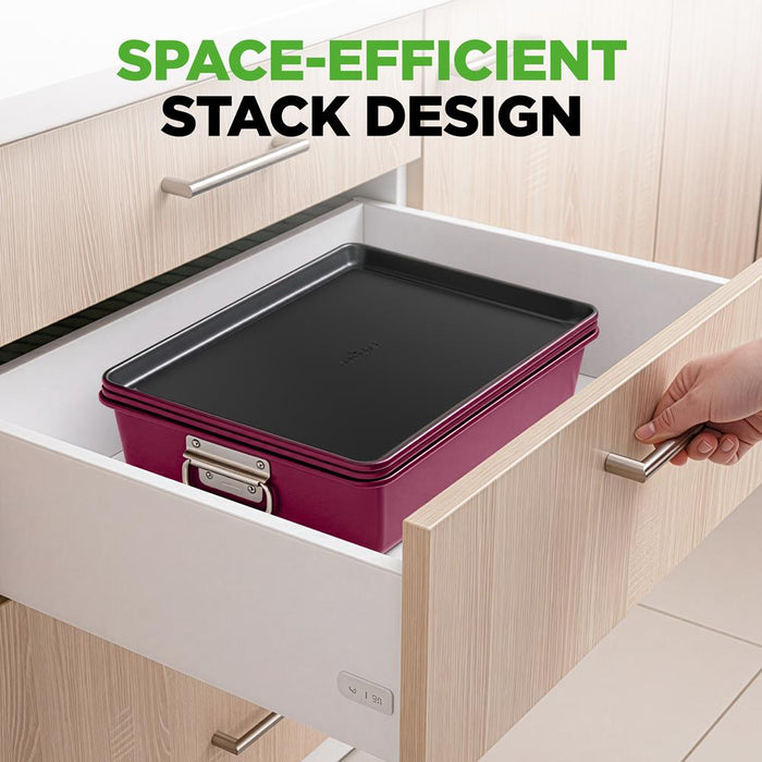 8-Piece Nonstick Bakeware Set - Space-Saving Stackable Design, Purple