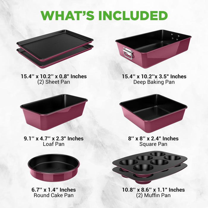 8-Piece Nonstick Bakeware Set - Space-Saving Stackable Design, Purple