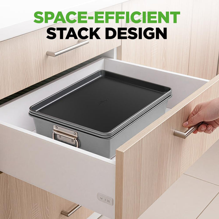 8-Piece Nonstick Bakeware Set - Space-Saving Carbon Steel, Gray