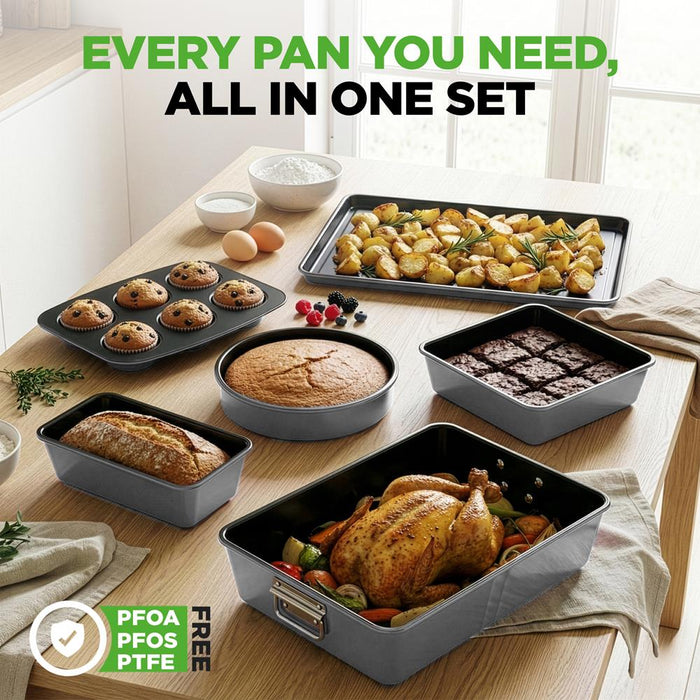 8-Piece Nonstick Bakeware Set - Space-Saving Carbon Steel, Gray