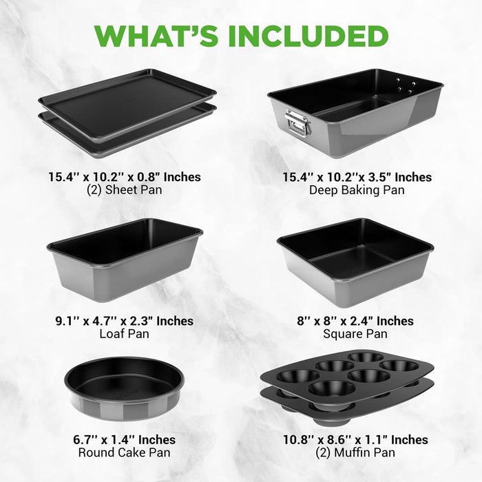 8-Piece Nonstick Bakeware Set - Space-Saving Carbon Steel, Gray