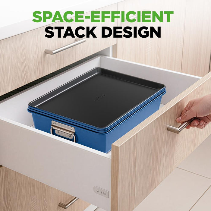 8-Piece Nonstick Bakeware Set - Space-Saving Carbon Steel, Blue